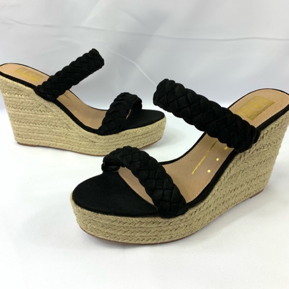 Fahrenheit Black Espadrille Wedge Sandals Size 10